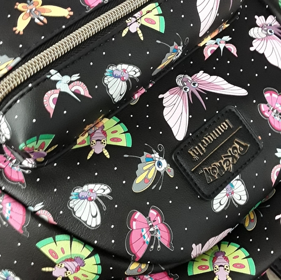 Pokemon Loungefly Black Backpack Venomoth Butterfree faux leather NWT - Picture 3 of 10